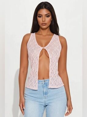 Fashion Nova Soft Girl Era Flyaway Sheer Lace Top - Pink